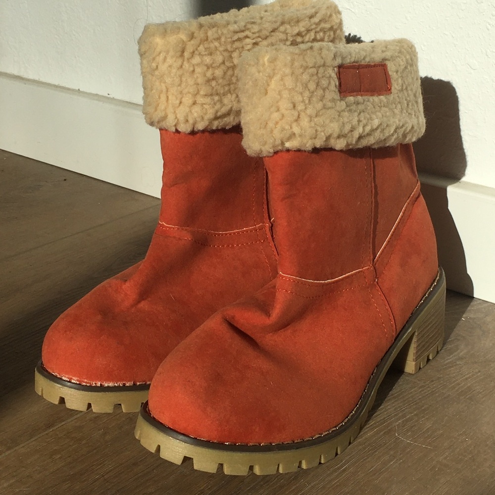 Orange Block-Heel Warm Winter Fashion Boots